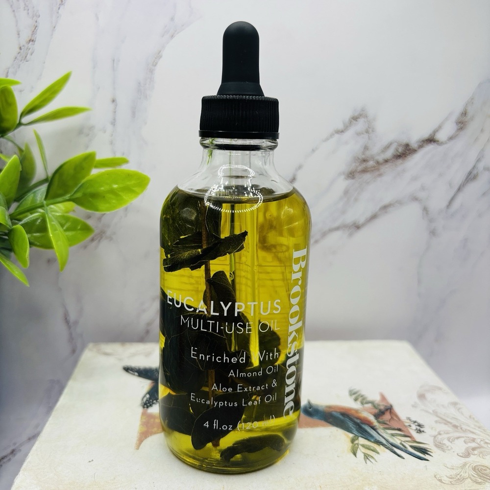 Brookstone Eucalyptus Multi-Use Oil 4 oz Almond Aloe Extract New
